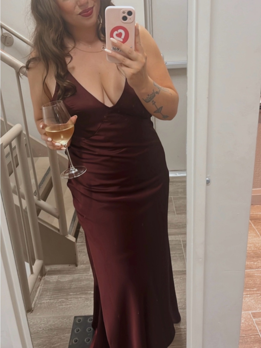 Mori Lee Strapless Burgundy Satin Slip Gown